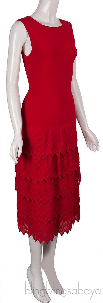 Red Layered Knit Sleeveless Dress