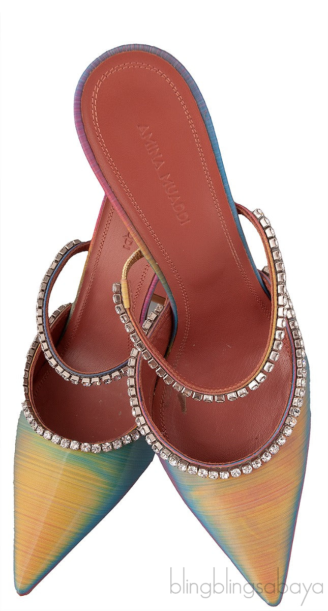 Gilda Crystal -Embellished Iridescent  Leather Mules