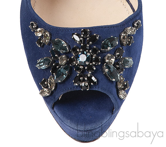 Prada Blue Crystal Peep Toe Pump 38