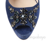 Prada Blue Crystal Peep Toe Pump 38