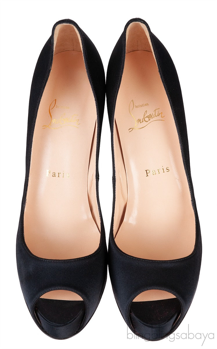 Christian Louboutin Prive Black Satin Peep Toe Pump
