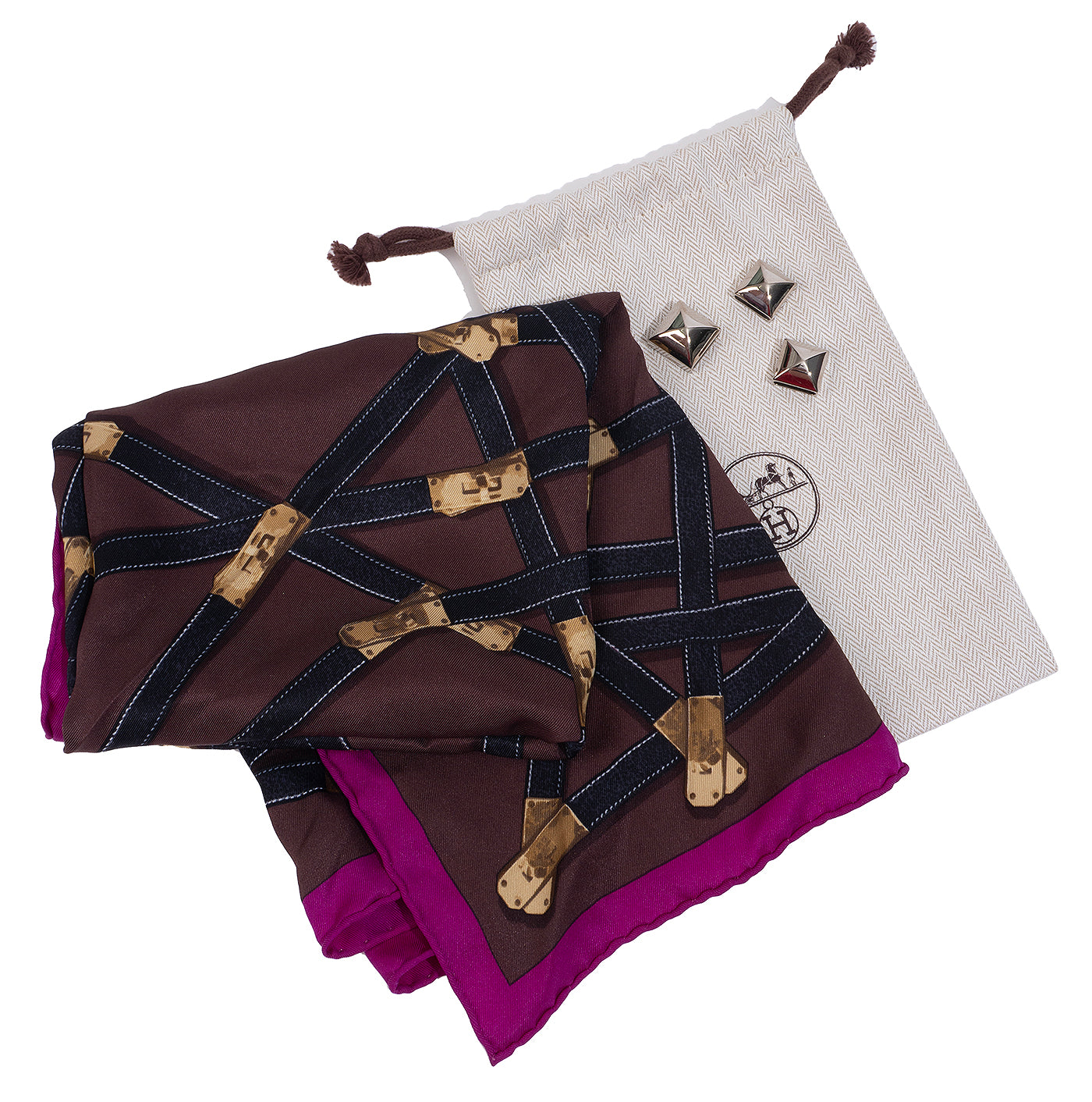 Hermes "Très Kelly" Silk Scarf With Scarf Rings