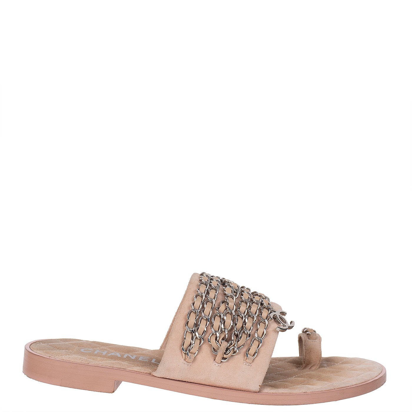 Chanel Beige Suede & Chain Sandals