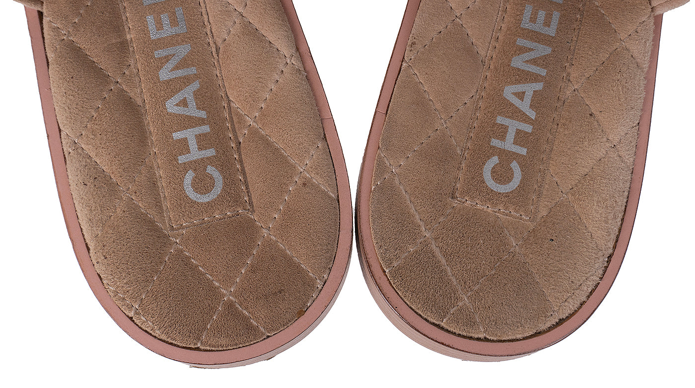 Chanel Beige Suede & Chain Sandals