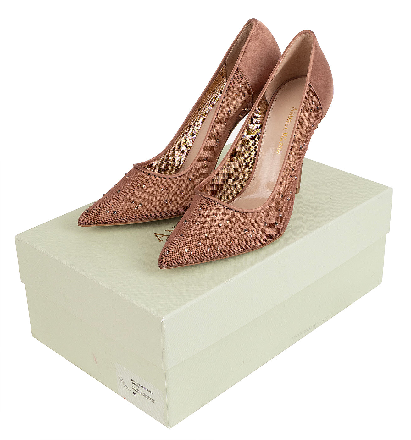 Andrea Wazen Lore Glitz Mesh Satin 105 Pumps 40