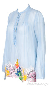 Light Blue Floral Trim Shirt