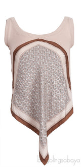 Beige Front Paneled Sleeveless Printed Top