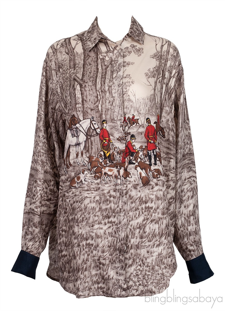 Wood & Animal Printed Long Sleeve Shirt