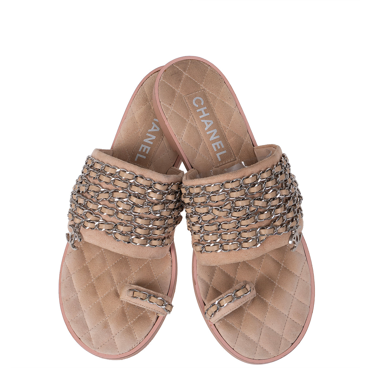 Chanel Beige Suede & Chain Sandals