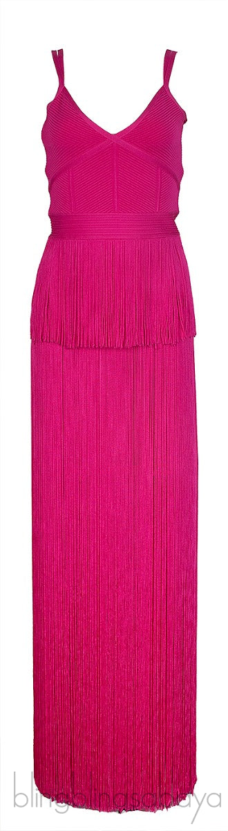 Fuchsia Pink Layered Fringed Dress