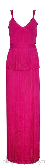 Fuchsia Pink Layered Fringed Dress