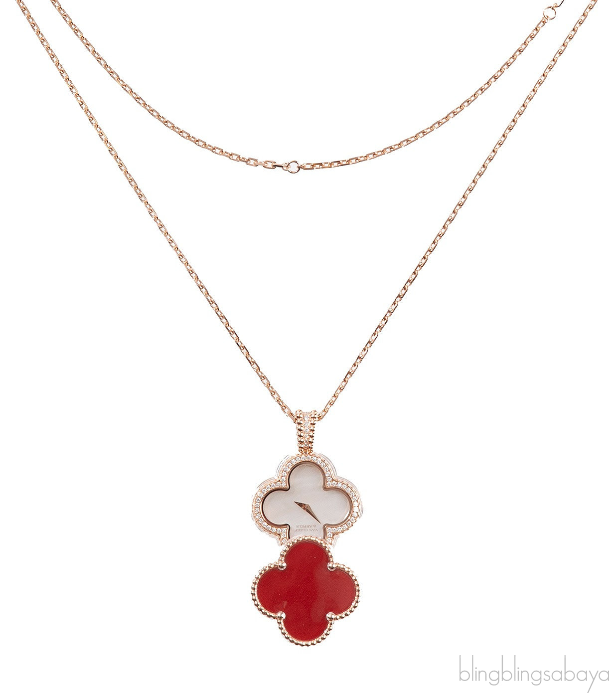 Van Cleef & Arpels Secret  Pendant Watch Carnelian Necklace