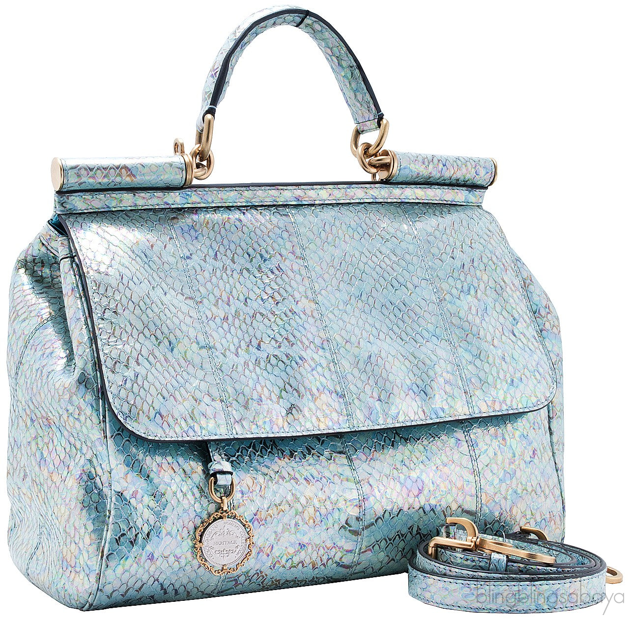 Miss Sicily Blue Watersnake Flap Bag
