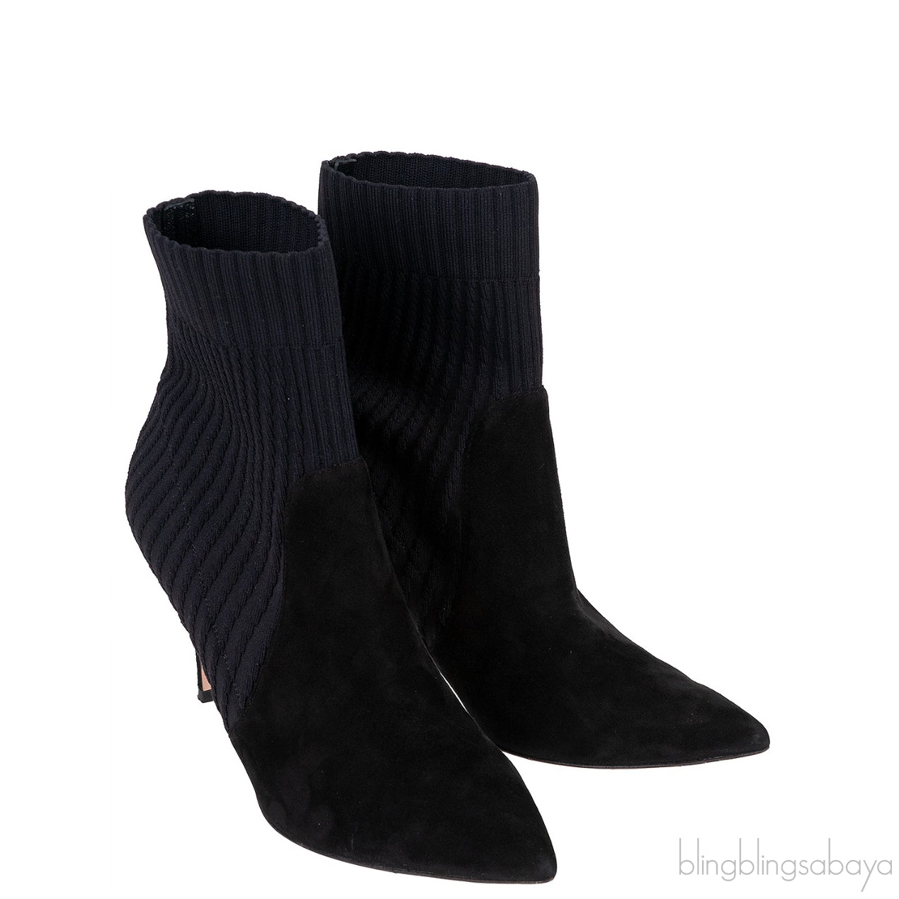 Black Knitted Pointed Toe Ankle Boots