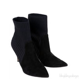 Black Knitted Pointed Toe Ankle Boots