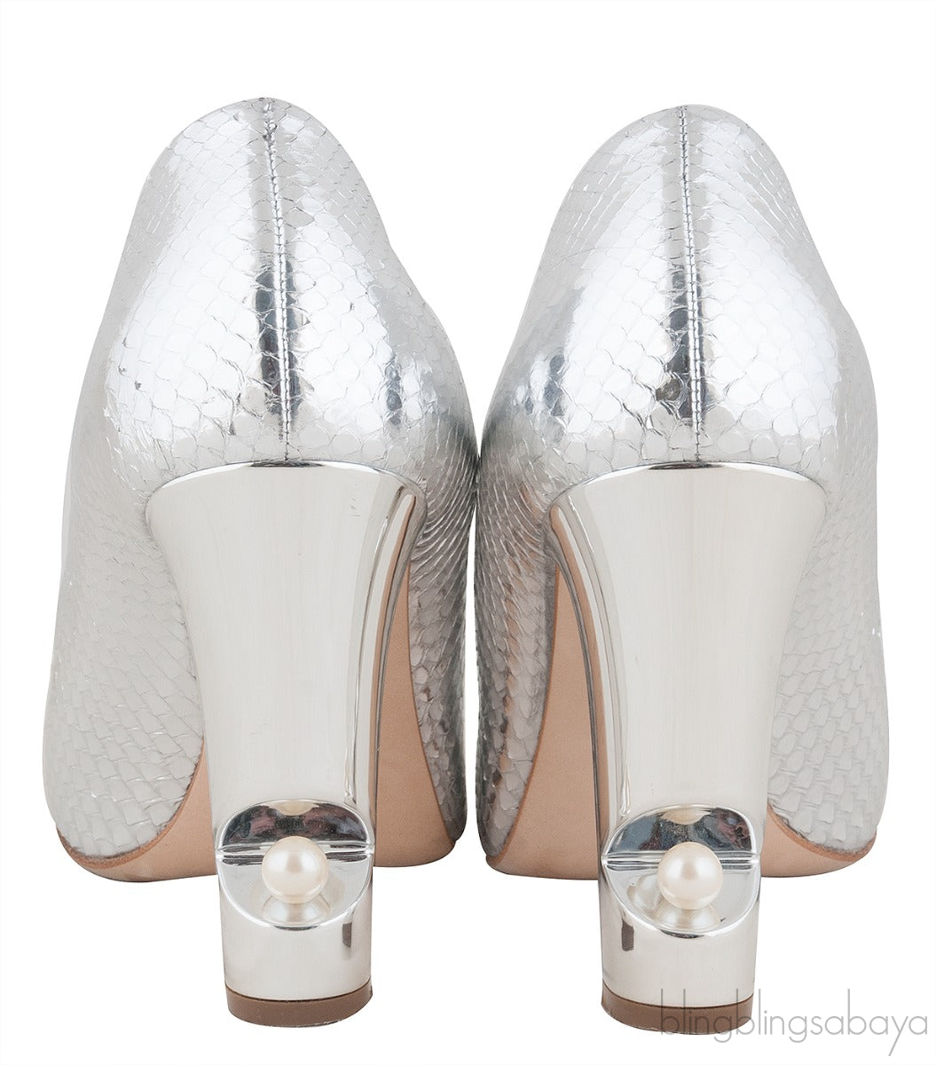 Silver Metallic Python Heels