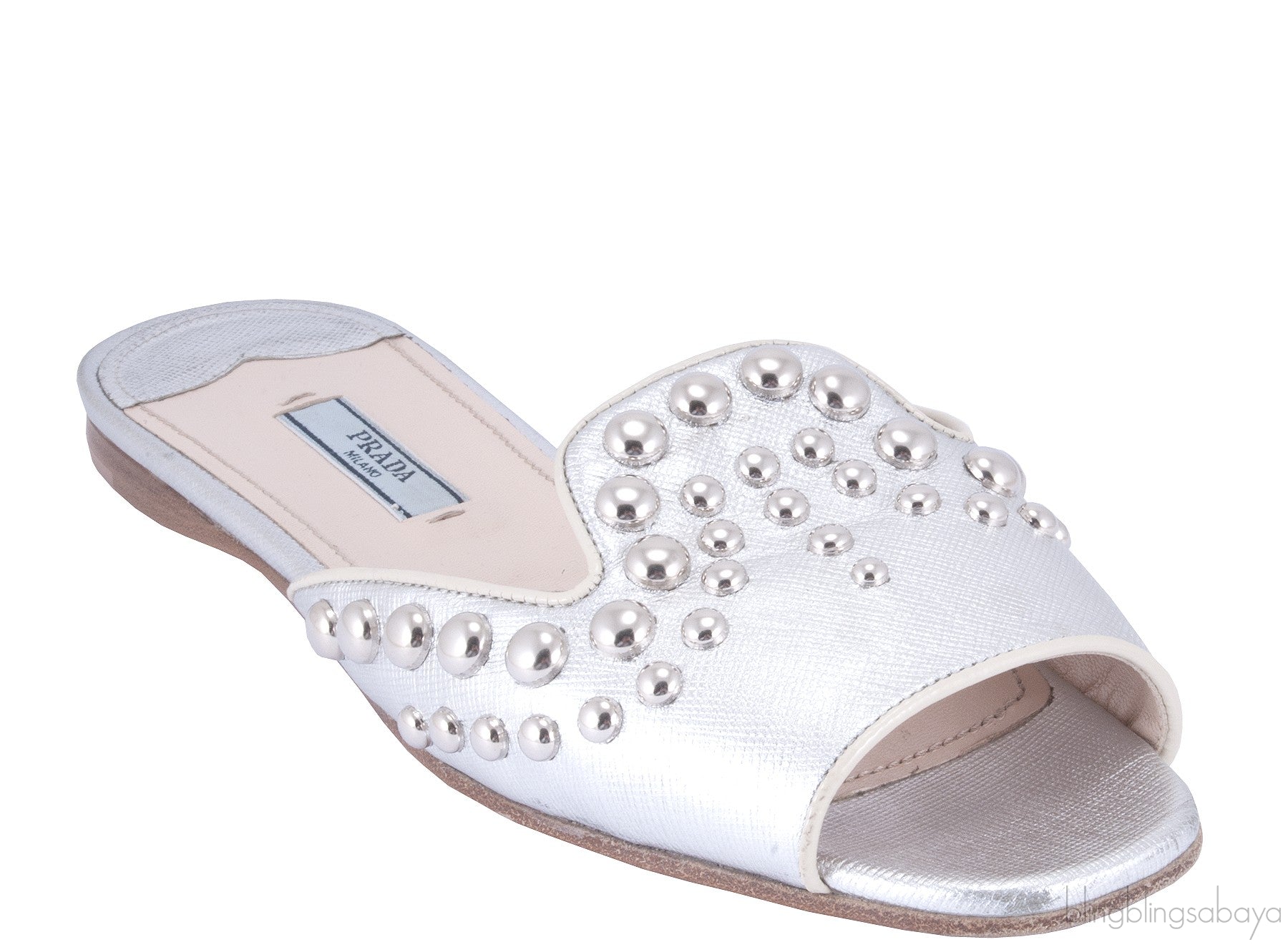 Studs Silver Saffiano Open Toe Slide