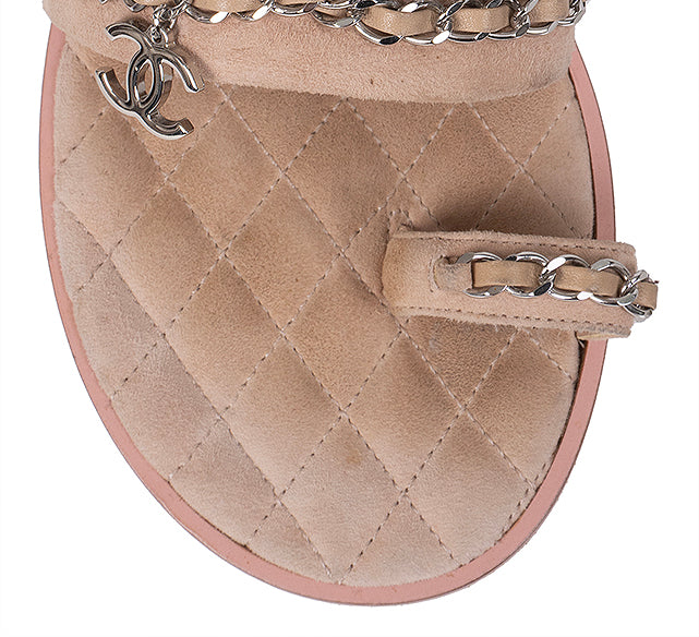 Chanel Beige Suede & Chain Sandals
