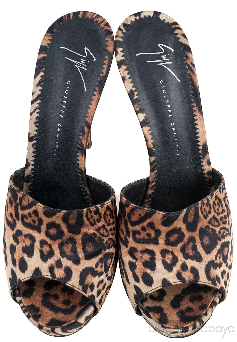 Giuseppe Zanotti Leopard Print Satin Mule Slides
