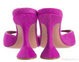 Amina Muaddi Magenta Pony Hair Caroline Sandals