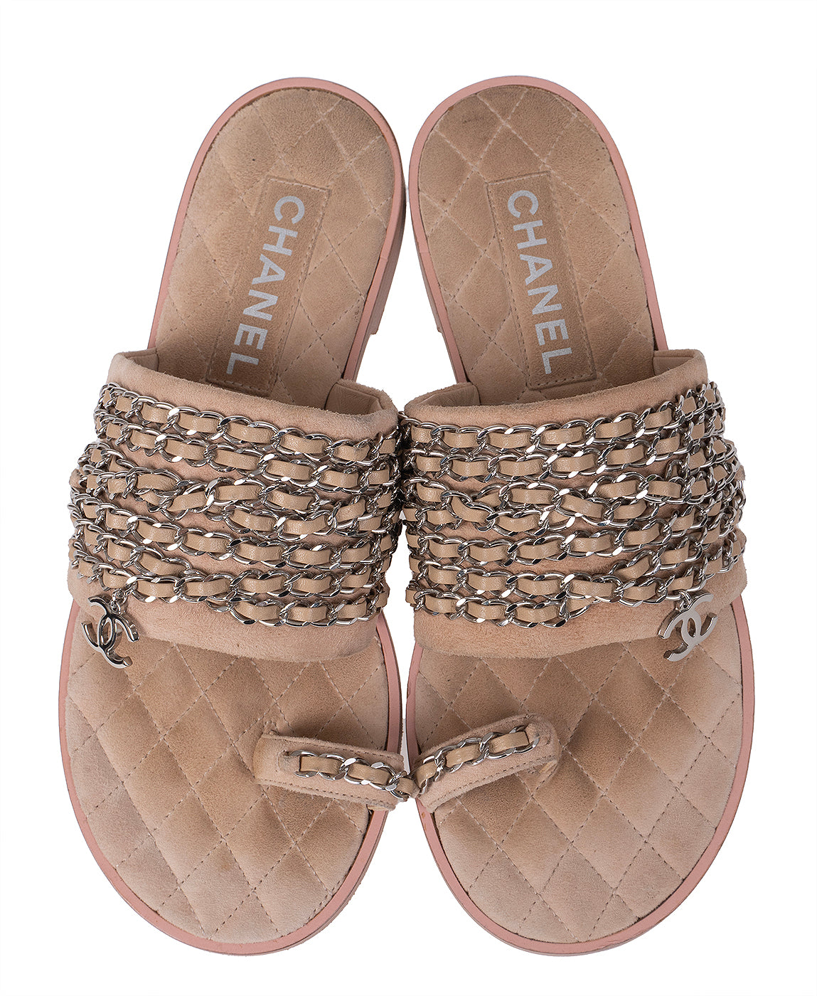 Chanel Beige Suede & Chain Sandals