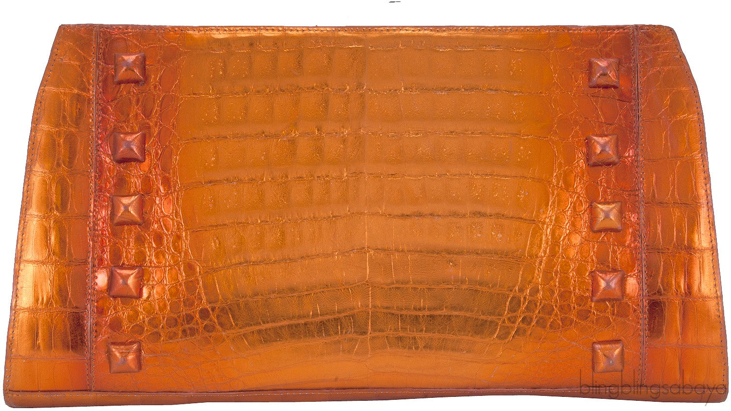 Nancy Gonzalez Orange Crocodile Studded Clutch