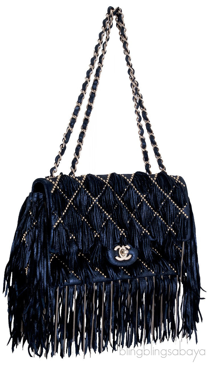 Suede Fringe & Chains Flap Bag