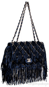 Suede Fringe & Chains Flap Bag