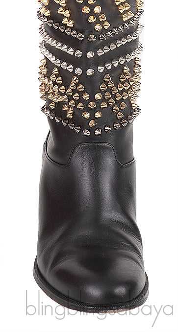 Black Rom Chic Flat Studded Boots