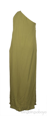 Valentino Green Silk Crepe Flared One-Shoulder Dress