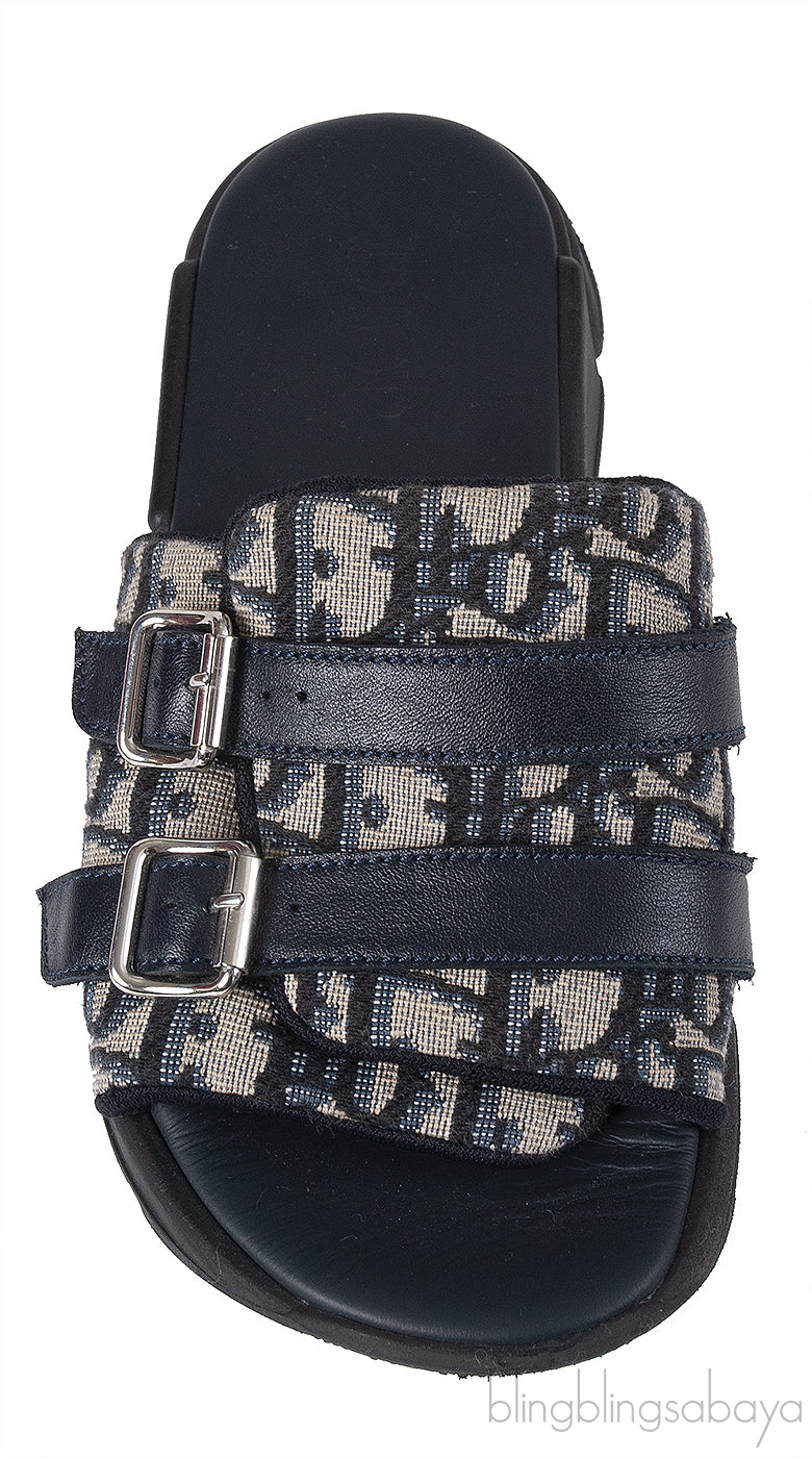 Beige and Black Dior Oblique Technical Kids Jacquard Sandals