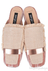 Jute Embellished Crushed Velvet Mules