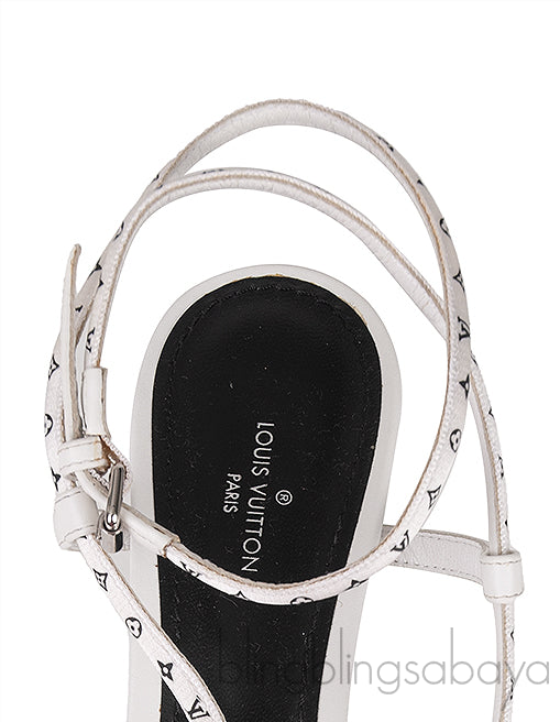 White Monogram Citizen Strappy Sandals