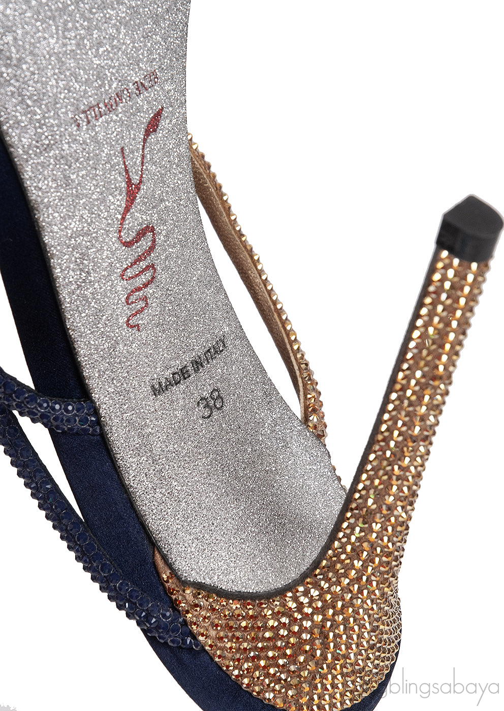 Pearl & Gold Crystal Blue Satin Sandals