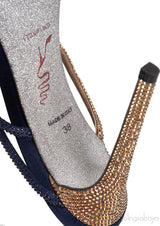 Pearl & Gold Crystal Blue Satin Sandals