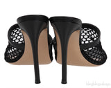 Black Leather Trimmed Fishnet Mules