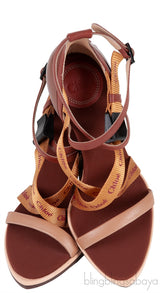 Brown Logo Strappy Slingback Sandals