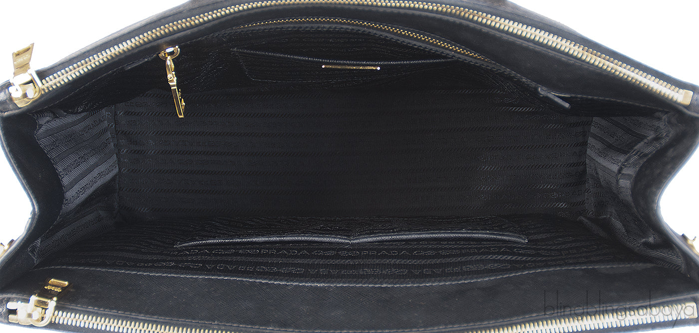 Prada Large Saffiano Black Double Zip Tote