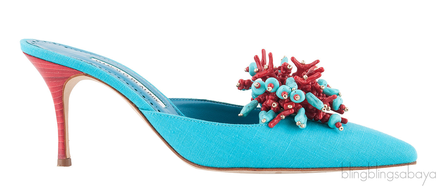 Teal Vorga Beaded Slide Sandals
