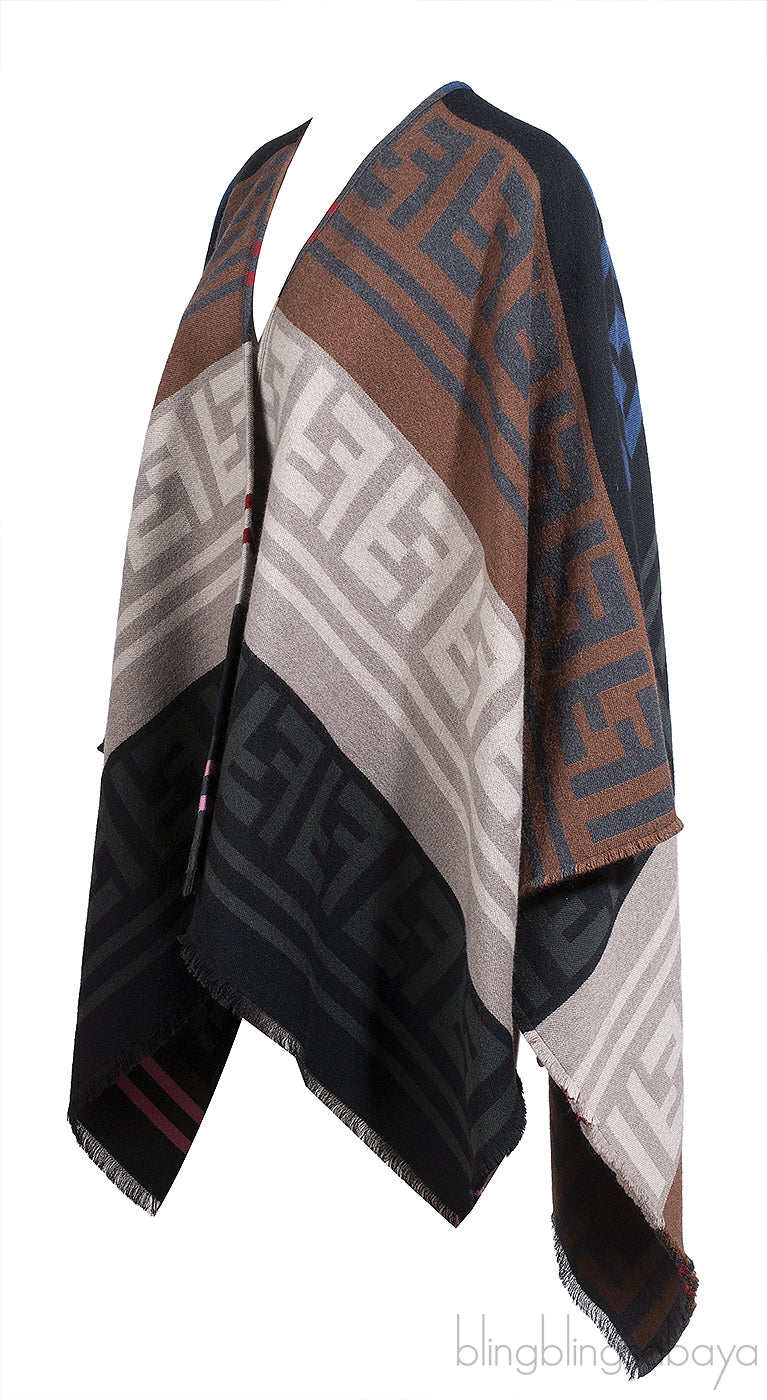 Fendi Multicolor FF Pattern Wool Poncho