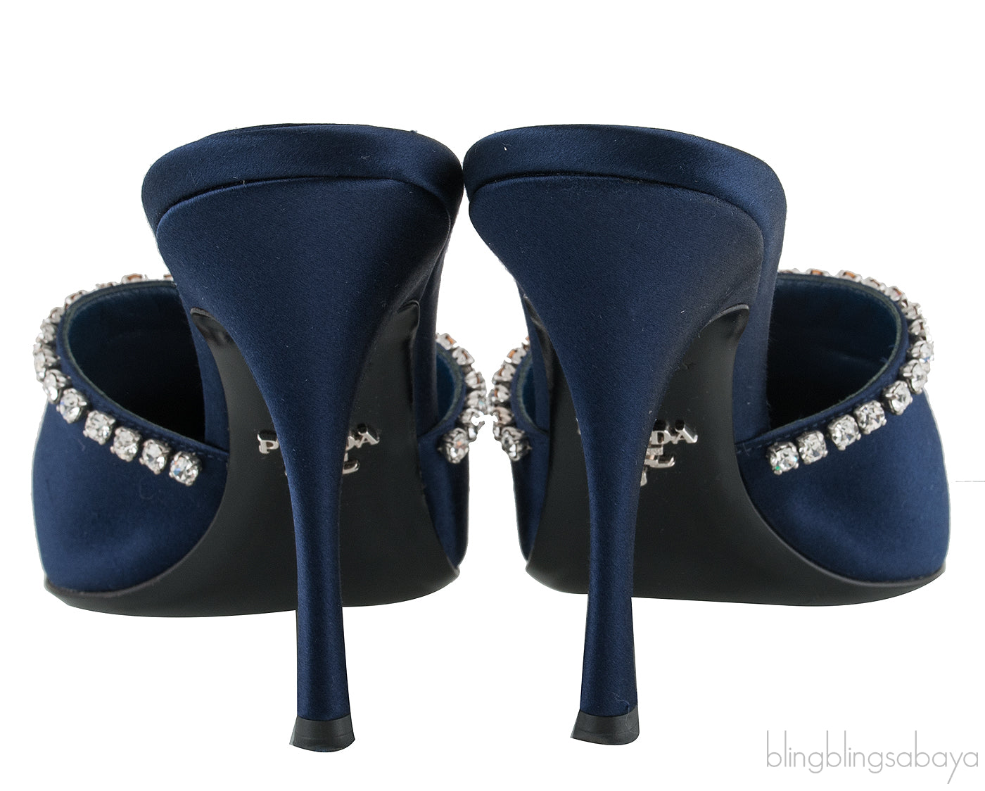 Navy Blue Crystal Trim Slide Sandals