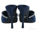 Navy Blue Crystal Trim Slide Sandals