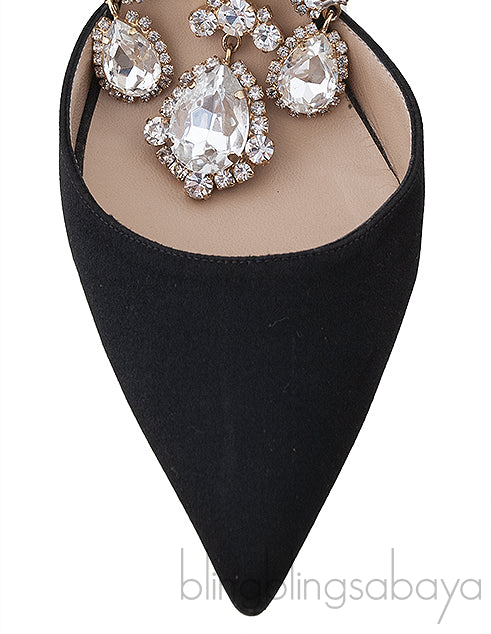 Black Zullin Satin Jeweled D\'Orsay Pumps