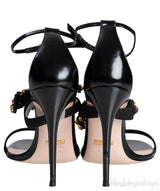 Gucci Black Bee Embellished Crystal Sandals
