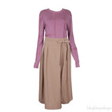 Cheerful Pink Lace Detail Sweatshirt and Soft Tan Sarouel Pants