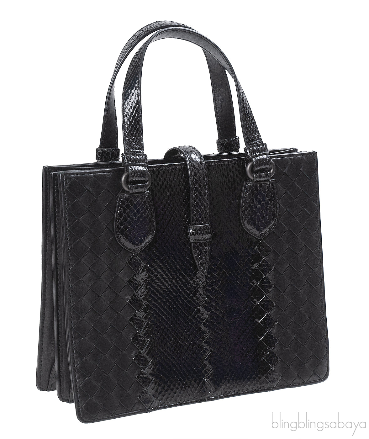 Bottega Veneta Black Intrecciato Leather & Python Handbag