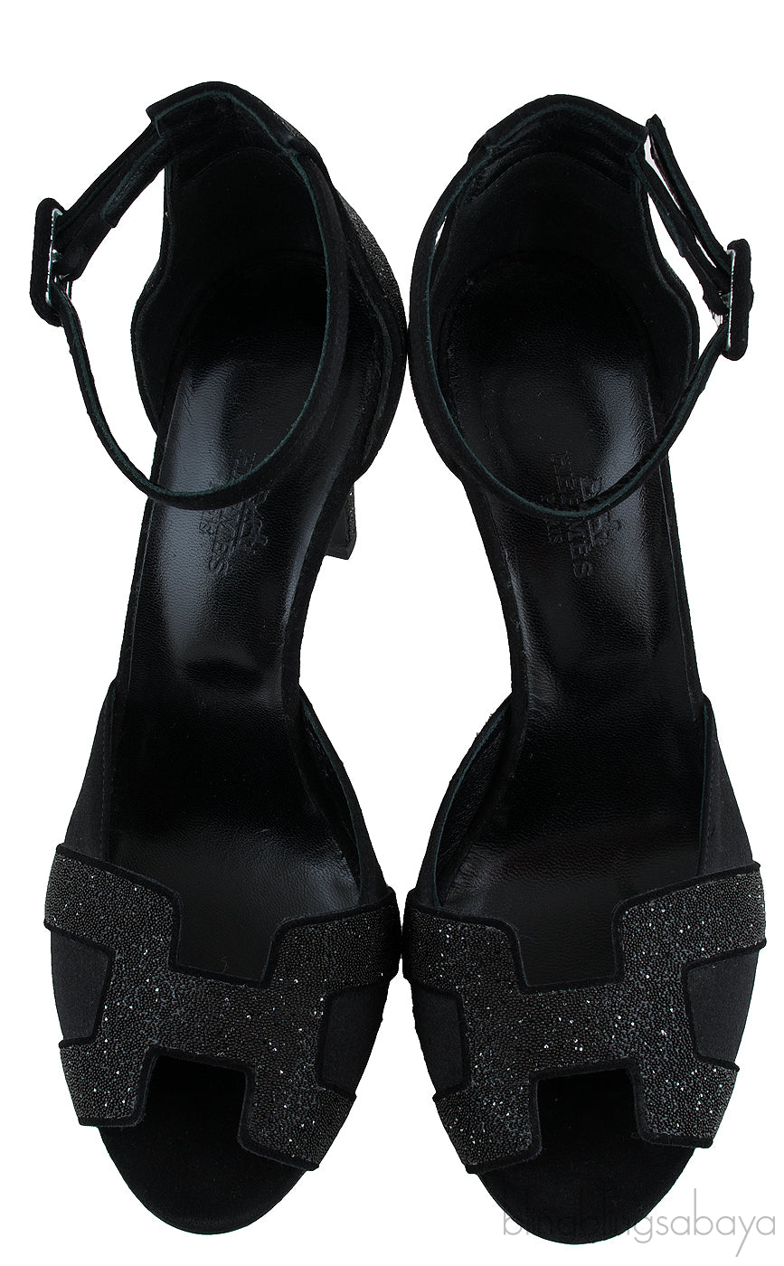 Premiere Glitter Black Slingback Heels