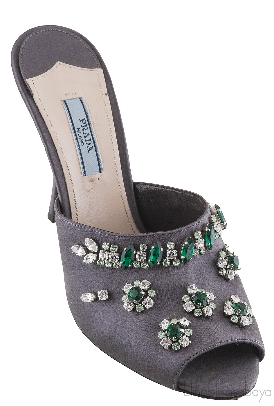 Grey Floral Crystal Slip on Sandals
