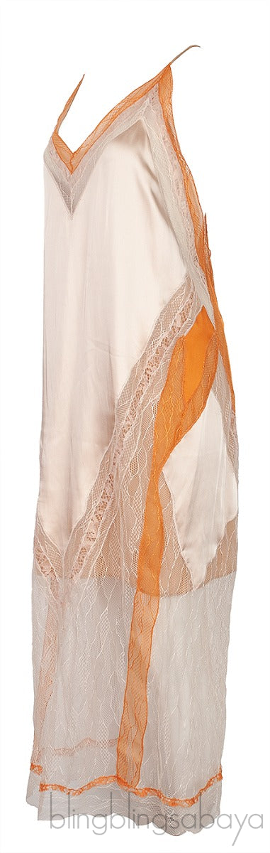 Orange Almond Lace-trimmed Satin Dress