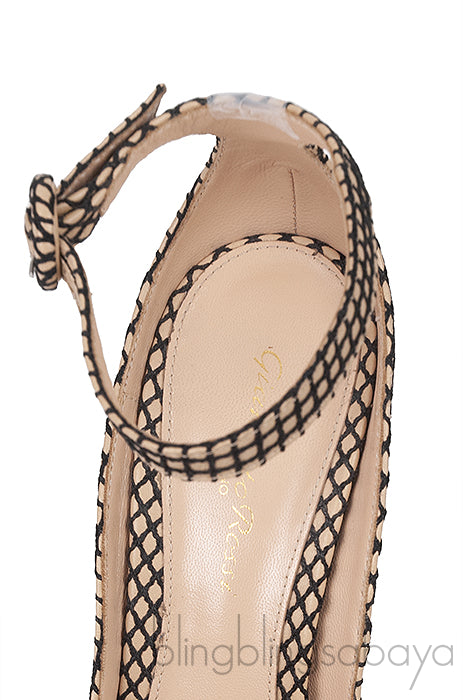 Nude/Black Net Slingback Pointed Toe Heels